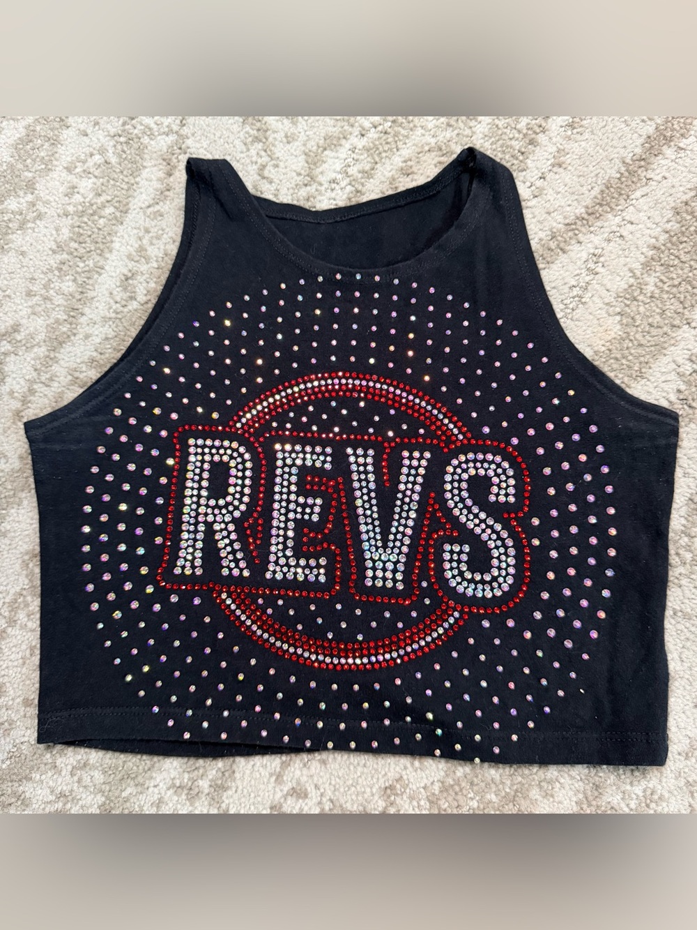 Black Rhinestone 'REVS' Crop Tank  / Top Gun